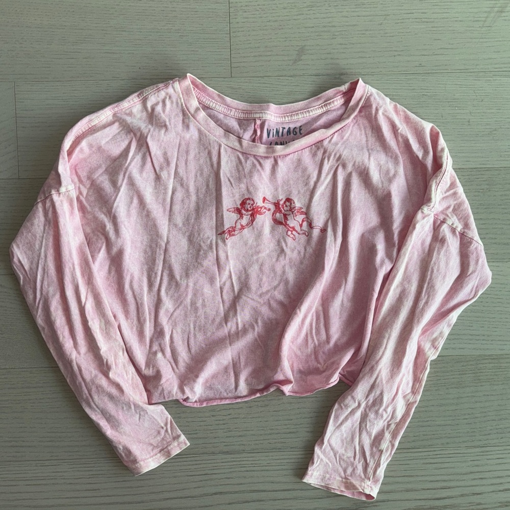 Trendy cropped Cupid cherub boxy long sleeve top S